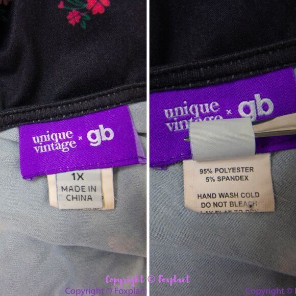 Unique Vintage ‎ Gwynnie Bee black floral print V neck with bow dress, 1X - Picture 16 of 16